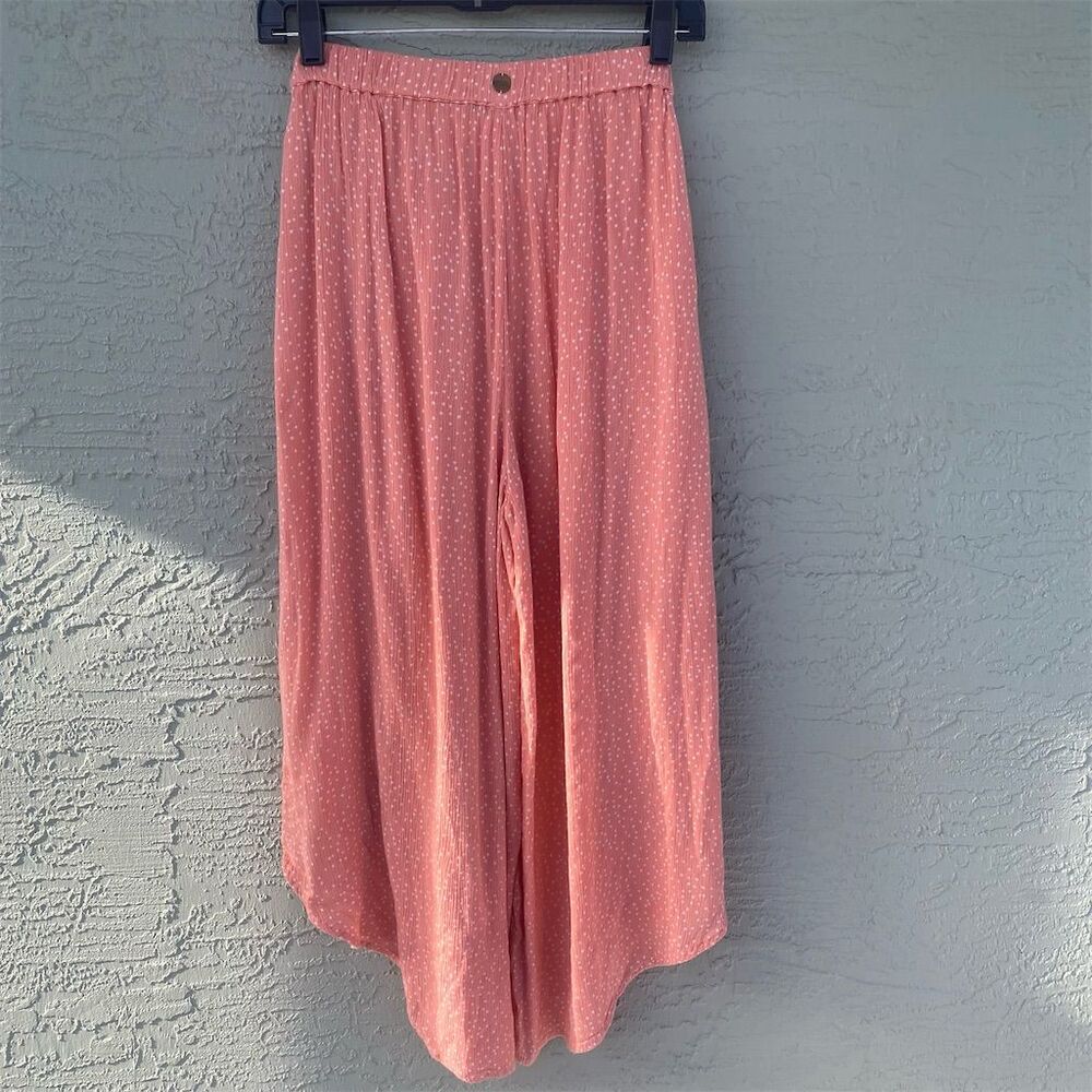 Rip Curl Women's Coral Polka Dot Wide-Leg Pants with Bow Tie Size S